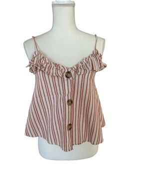 Zara Spaghetti Strap Cotton and Linen Button Down Tank